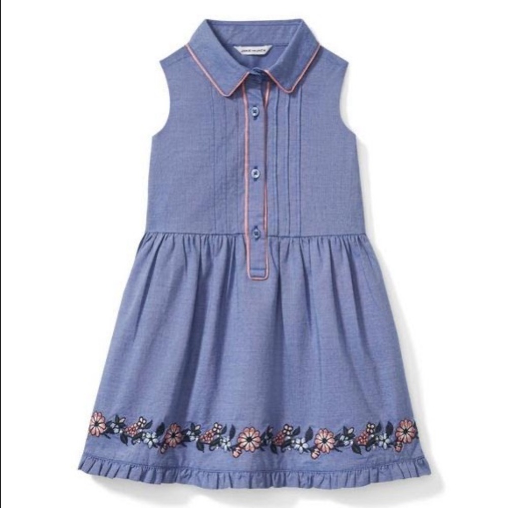 Janie and Jack Embroidered Floral Border Dress in Chambray